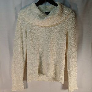 Jana Textured Knit Sweater Long Sleeve Cowl Turtle Neck Collar Cream White M Med